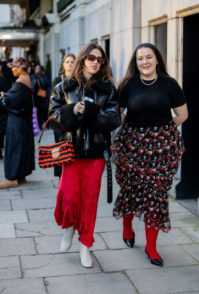 london, england february 18 a guest wears red prada bag outside conner ives during london fashion week february 2024 on february 18, 2024 in london, england photo by christian vieriggetty images